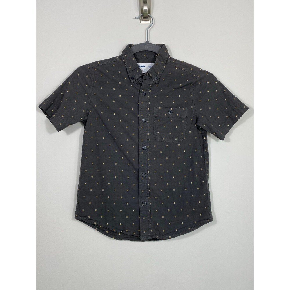 Old Navy Boys Button Down Shirt Size M 8 Gray Geometric Print Flex
